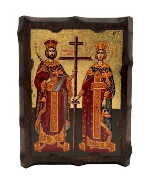 Εικόνα Άγιοι Κωνσταντίνος και Ελένη Ξύλινη Παλαιωμένη 22x30x2.8cm