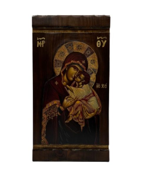 Εικόνα παλαιωμένη σε ξύλο Παναγία Γλυκοφιλούσα (Π3) 45x24x4,4cm