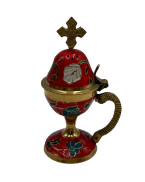 Incense household bronze with enamel-Red 8x14cm