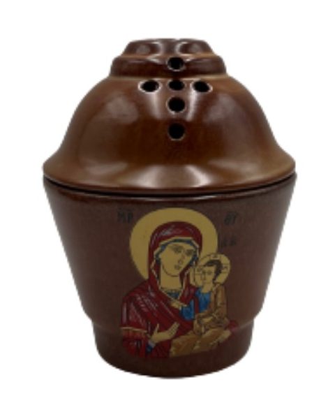 Candlestick Apostolic Theotokos ceramic 9.70x12cm brown