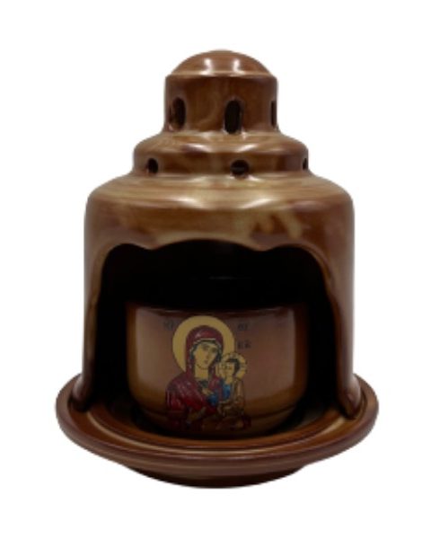 Καντήλι Ναός Θεομήτωρ κεραμικό 12x15cm Καφέ