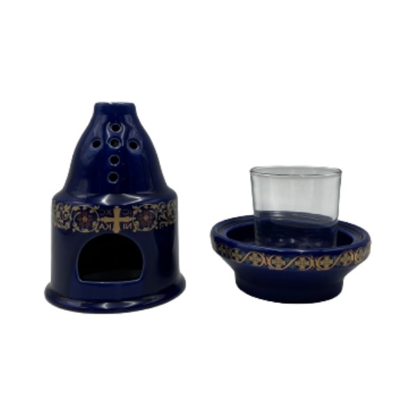 Candlestick Fireplace Theomitor Ceramic 11x17cm Blue