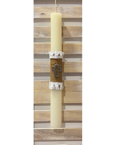 Πασχαλινή Λαμπάδα Ασημί Σταυρός-Εκρού 29cm